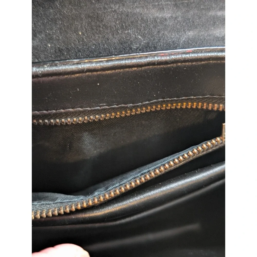 Vintage Black Patent Leather Accordion Bag • Structured Top Handle V-Flap Purse